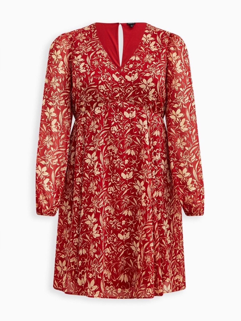 Torrid Mini Chiffon Babydoll Red and Tan Floral Dress, Size 3x